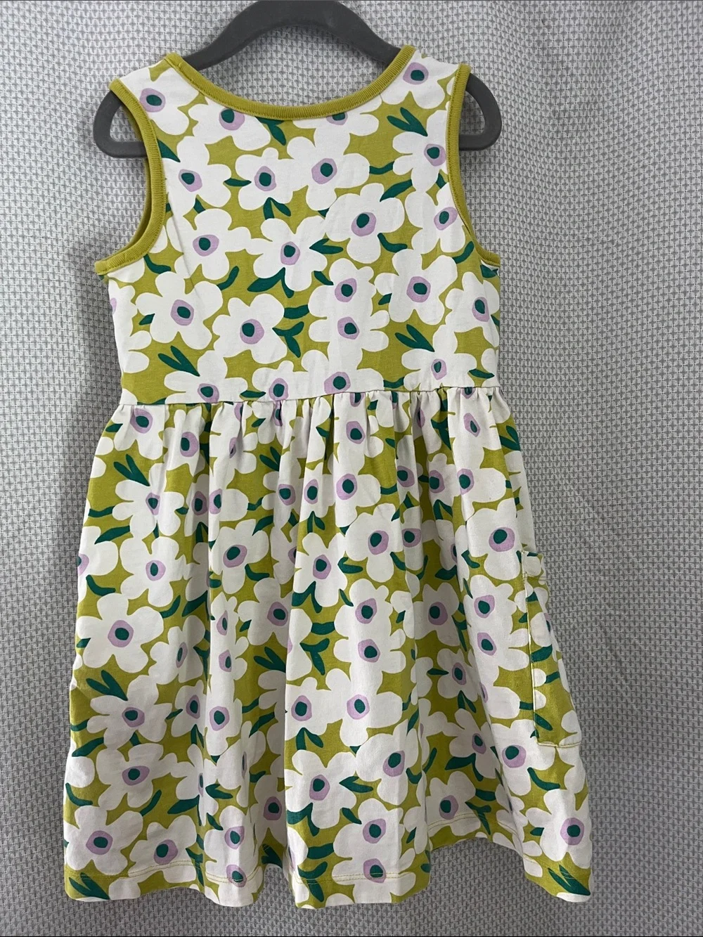 Hanna Andersson White Floral Olive Green Trim Pocket Dress